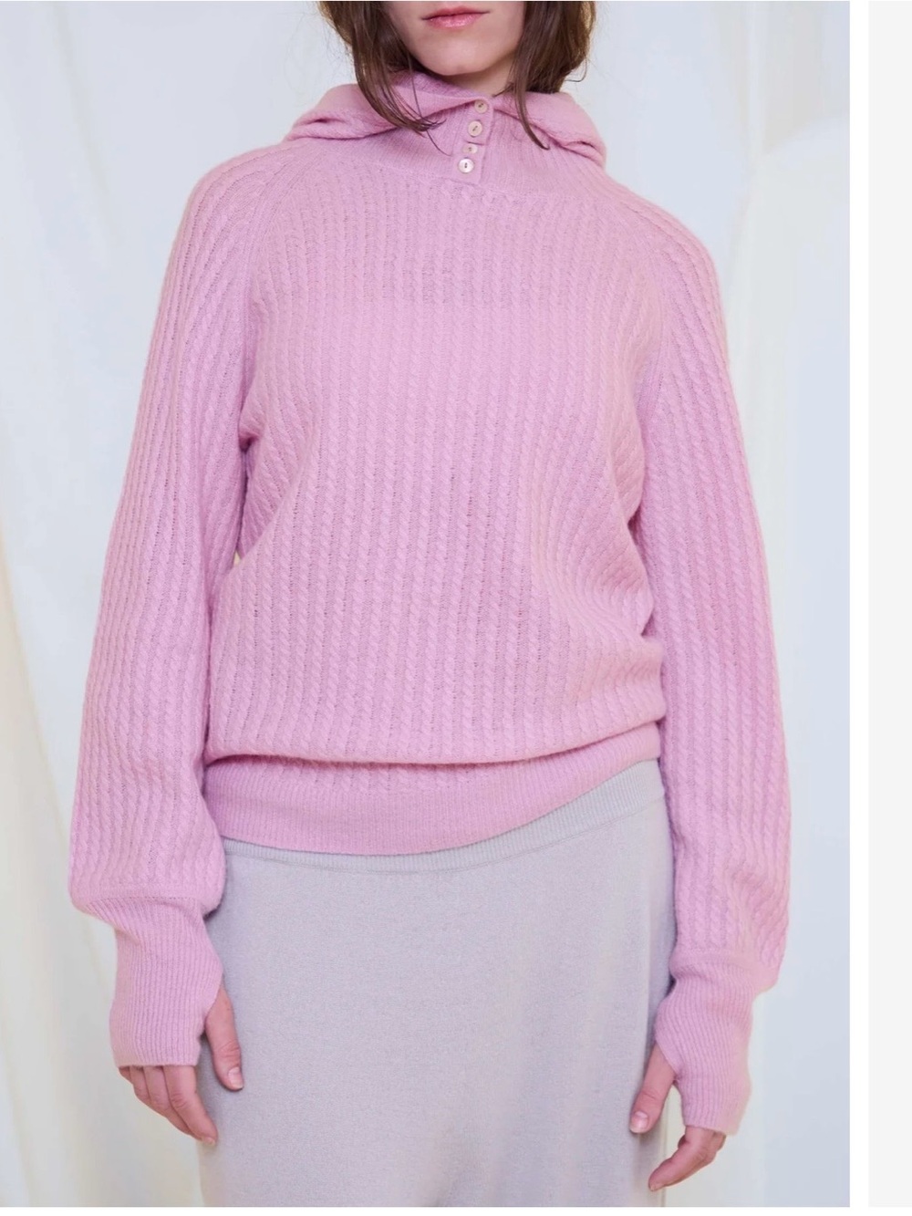 Cozy Pink Hooded Cable-Knit Sweater